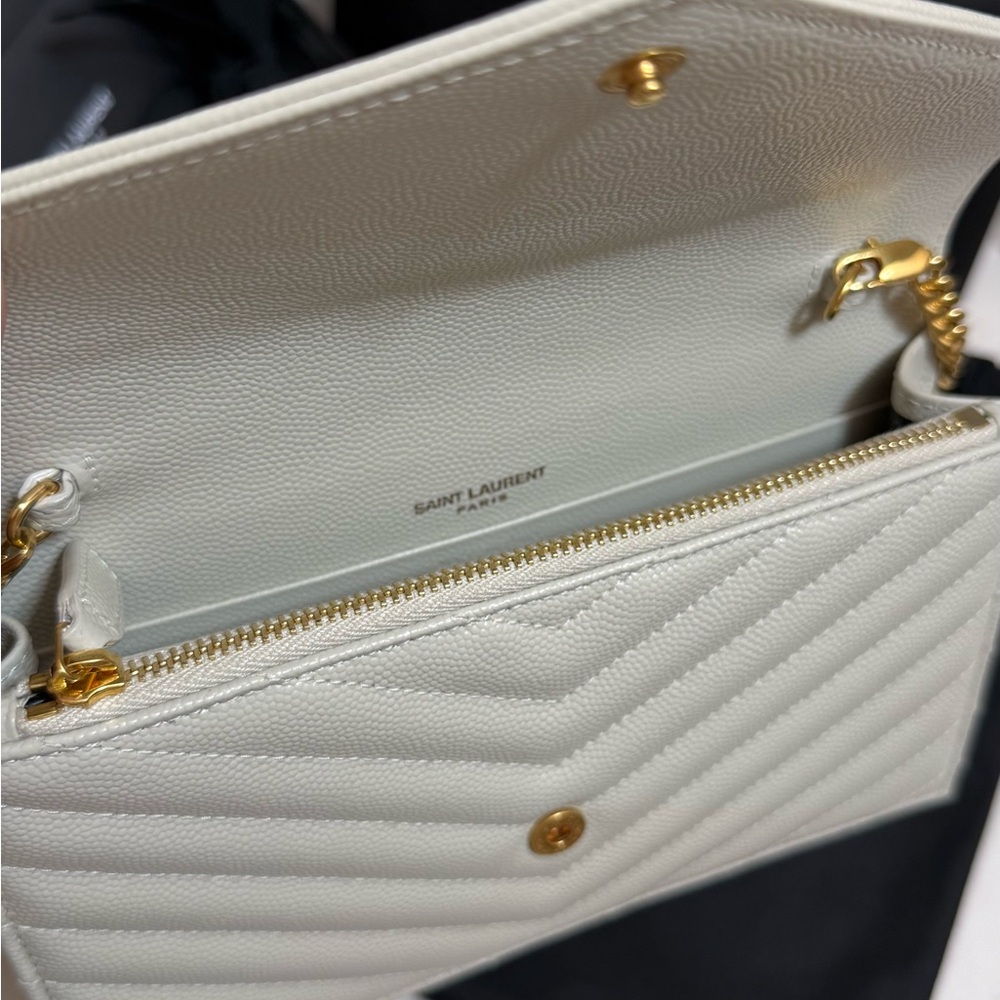 Saint Laurent Cassandre Envelope Chain Wallet WOC Ivory GHW - Picture 8 of 15